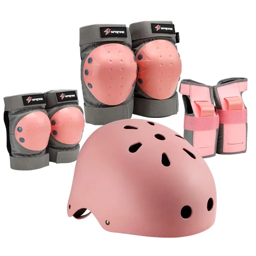 Vista 7 de Casco de bicicleta para niños, casco ajustable para niños, jóvenes y adultos, rodilleras, coderas, protectores de muñeca, equipo de protección
