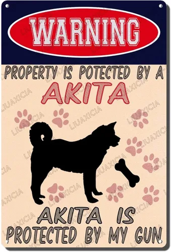 Vista 10 de LIUAXICIA Letreros divertidos de metal con texto en inglés "Warning Property is Potected by A American Bulldog is Protected by My Gun" The Coffee