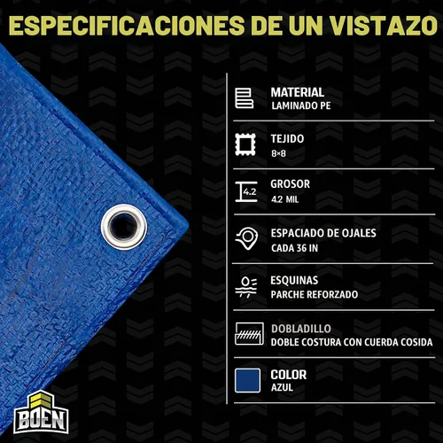 Vista 8 de Cubierta impermeable de lona grande multiusos Azul, 10' x 10' 4.2 Mil de grosor Lonas a prueba de rasgaduras Material de tejido grueso Azul