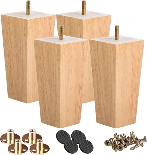 Vista 14 de Patas para muebles de madera maciza de 8 pulgadas, 4 pies de repuesto de pirámide de madera moderna de mediados de siglo con pernos roscados de 5/16