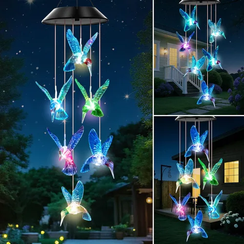 Vista 9 de Campanillas de viento solares para exteriores, luces que cambian de color, regalo para mujeres, mamá, abuela, hermana, mejores regalos, campanillas