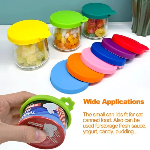 Vista 2 de Yobbai Tapas pequeñas para latas de comida para gatos de 3 onzas y 2.5 onzas, cubiertas de silicona de grado alimenticio, codificadas por