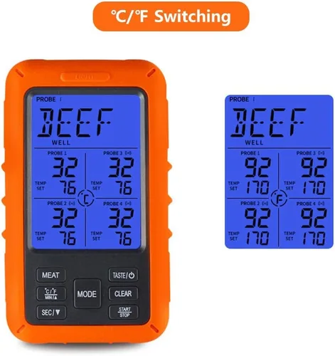 Vista 4 de Termómetro digital de carne TS-TP40 con pantalla LCD grande, cuatro sondas para horno de barbacoa de cocina