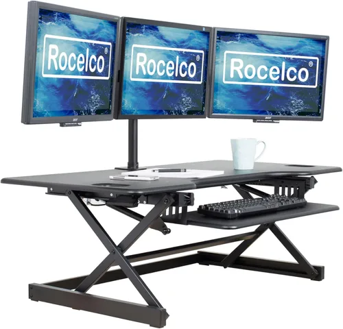 Vista 19 de Rocelco - Convertidor de escritorio para trabajar de pie con altura ajustable de 32 pulgadas - Estación de trabajo para computadora sentada o de pie