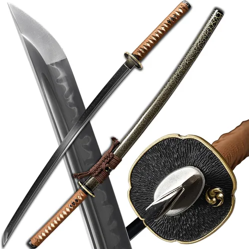 Vista 11 de Espada Katana Samurai, templada en arcilla, acero T10, Hamon real, espada completa Full Tang, hecha a mano, samurái, extremadamente afilada Tema