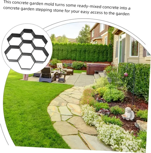 Vista 4 de MERRYHAPY Molde de plástico para pavimentar caminos de jardín, moldes reutilizables para pasarelas y patios, diseño irregular para fácil uso