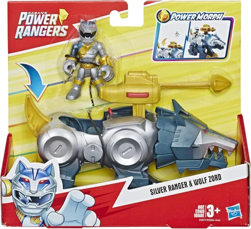 Vista 2 de PlaySkool Heroes Power Rangers Silver Ranger & Wolf Zord, paquete de 2