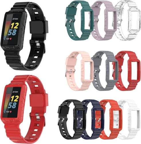 Vista 9 de AISPORTS Correa compatible con Fitbit Charge 6/5/4/3 con funda antigolpes, resistente a los impactos, con banda de repuesto de silicona para Fitbit