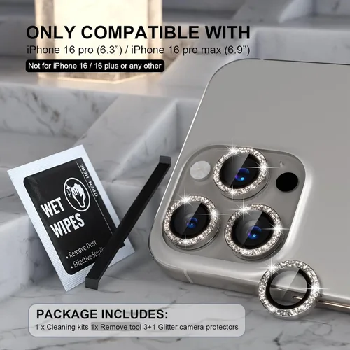 Vista 414 de Choiche Compatible para iPhone 16 Pro/iPhone 16 Pro Max Protector de Lente de Cámara, Vidrio Templado 9H Protector de Pantalla de Cubierta de Cámara