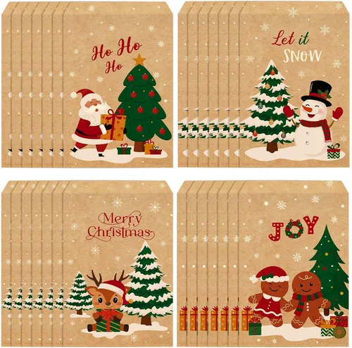 Vista 9 de Pasimy 100 bolsas de papel kraft de Navidad autoadhesivas, a la moda