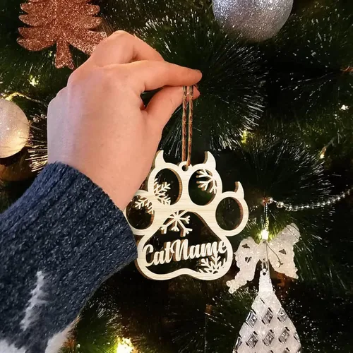 Vista 6 de Adorno de Navidad de pata de perro, adornos personalizados, copos de nieve cortados con láser para árbol de Navidad, adorno de pata de perro