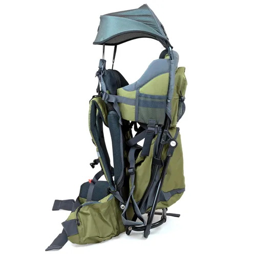 Vista 3 de ClevrPlus Canyonero Mochila de Camping para Bebé Senderismo Portabebés para Niños Pequeños con Soporte y Visera Parasol, Verde Militar