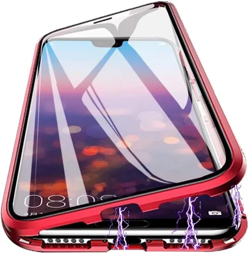 Vista 12 de Funda magnética para Huawei P30 Lite, protección completa de 360°, parachoques de metal con parte delantera y trasera, cubierta abatible de vidrio