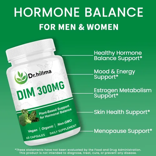 Vista 2 de Suplemento DIM de 300 mg, equilibrio hormonal para mujeres y hombres, metabolismo de estrógeno y apoyo a la menopausia, soporte antioxidante