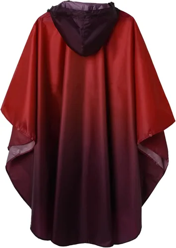 Vista 2 de SaphiRose Rain Poncho Jacket Coat Hooded for Adults with Pockets Gradiente Borgoña