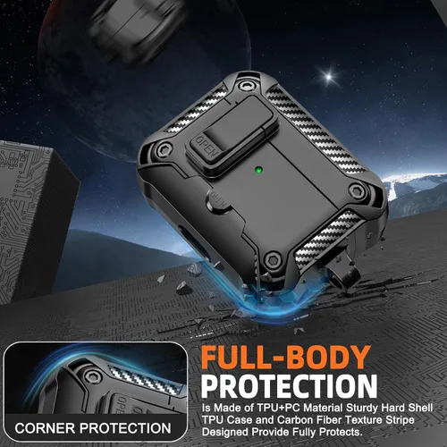 Vista 5 de Funda para AirPods Pro de 2ª Generación con Soporte para Teléfono, Protección Completa contra Caídas con Diseño de Interruptor Automático a Presión