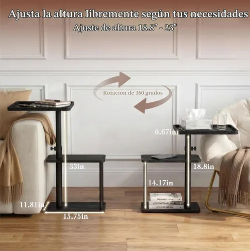 Vista 7 de Faesun Mesa auxiliar de mesa C de altura ajustable, bandeja giratoria de 360° para espacios pequeños, mesita de noche pequeña para sala de estar