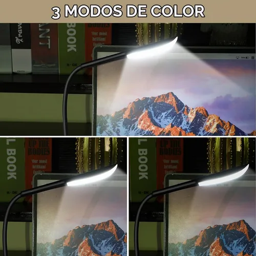 Vista 7 de 4 luces de lectura USB, lámpara USB flexible para laptop con cuentas LED y brillo ajustable de 3 niveles, interruptor táctil y flexible