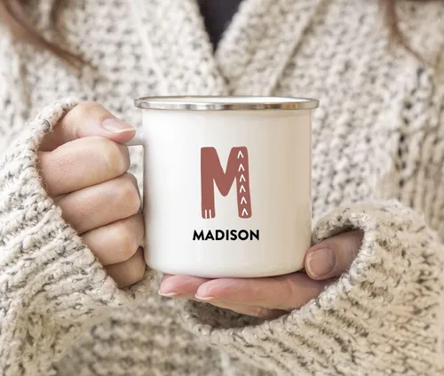Vista 3 de Andaz Press Taza de café personalizada con monograma inicial, monograma bohemio, nombre personalizado, 11 onzas, taza de acero inoxidable de metal