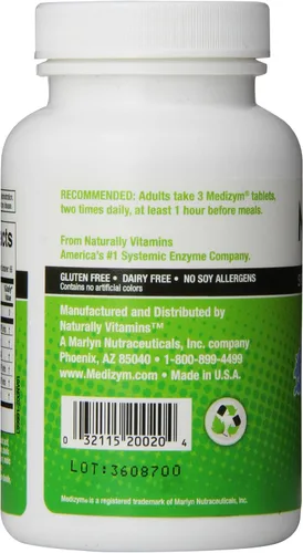 Vista 2 de Medizym Naturally Vitamins Enzima sistémica, apoyo articular e inmunológico, 200 unidades Enzima sistémica, apoya el sistema inmunológico saludable