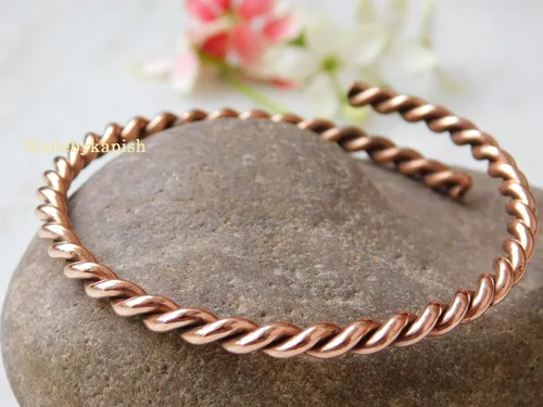 Vista 6 de Pulsera tensor hecha a mano de cobre puro 100% cobre, brazalete tensor de cobre, brazalete de cobre de la artritis, regalo de cumpleaños