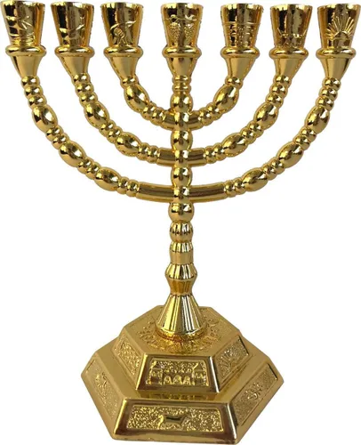 Vista 3 de Holy Land Market Candelabros Judíos Menorah - 7 Ramas - 12 Tribus de Israel Menorah (Cobre, 6.5 Pulgadas)