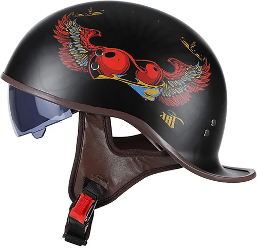 Vista 13 de Hanhua Medio casco de motocicleta para adultos, hombres y mujeres, casco de calavera de cara abierta vintage, aprobado por DOT/ECE, AVT Cruiser