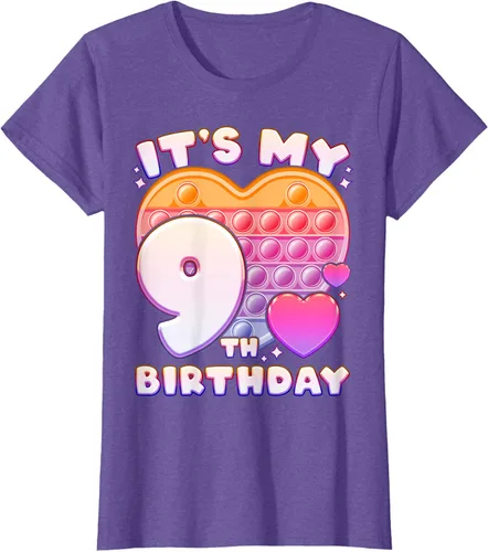 Vista 19 de Pop-it Birthday Girl 9 años de edad, Push it Pop Fidget Bubble Camiseta, Negro