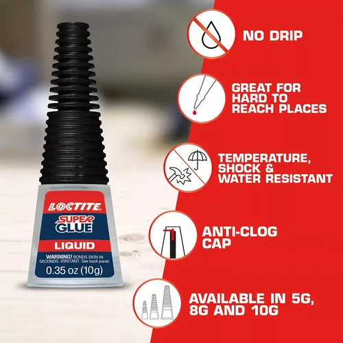 Vista 5 de Loctite Super Glue - Botella líquida de cuello largo, botella de 0.35 oz (paquete de 1) adhesivo instantáneo para plástico, madera y metal