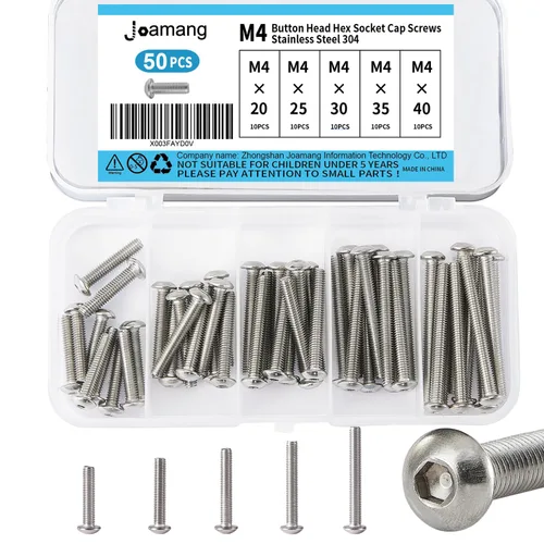 Vista 9 de Tornillos de cabeza de botón M3 x 8 mm, 12 mm, 16 mm, 20 mm, 25 mm, tornillos de cabeza hexagonal, acero inoxidable 304, accionamiento hexagonal