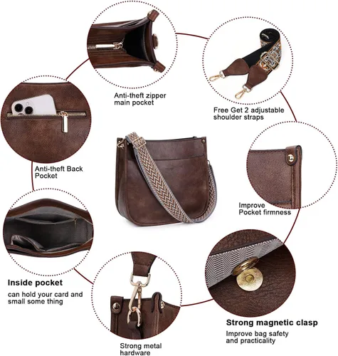 Vista 6 de HKCLUF Bolso cruzado para mujer, 2 piezas, de cuero, con 2 correas ajustables de leopardo, bolsa cruzada