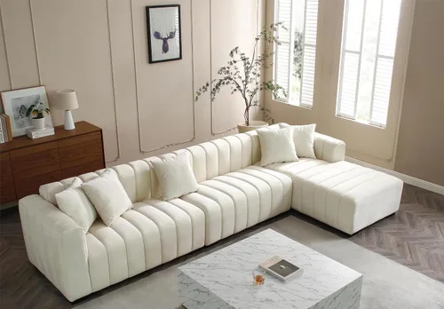 Vista 10 de Sofá modular de lujo en forma de L con canal profundo tapizado de terciopelo capitoné, sofá modular para dormitorio, oficina, apartamento