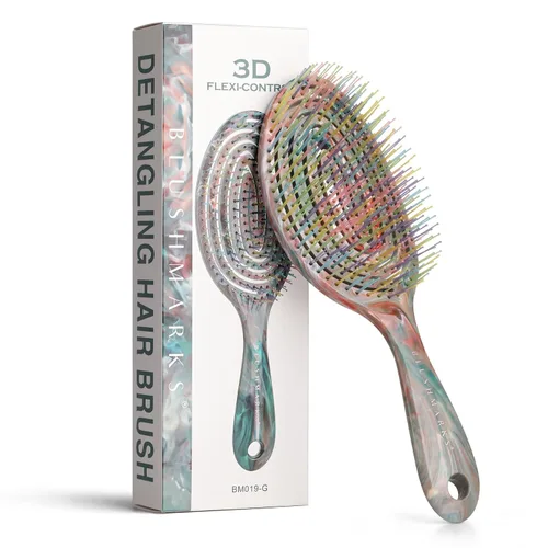 Vista 8 de Cepillo desenredante para cabello húmedo para cabello fino o liso, cepillo desenredante ventilado con cerdas de nailon ultra suaves de doble capa