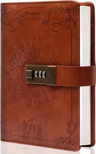 Vista 17 de Diario de bloqueo para mujer, diario vintage con cerradura personal, recargable, diario de bloqueo de cuero, cuaderno de escritura B6 para niñas