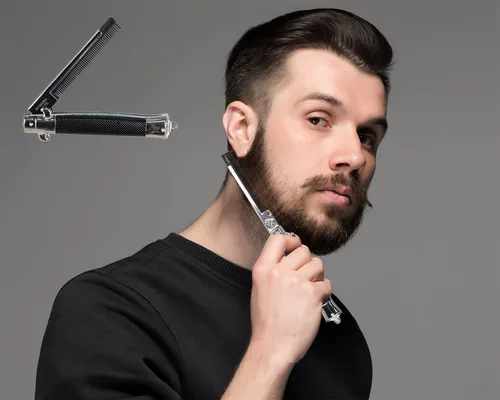 Vista 4 de Switchblade - Peine plegable de bolsillo de 9 pulgadas, peine de acero inoxidable para barba para hombres, peines de bigote de dientes finos