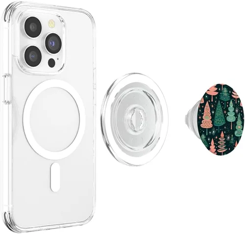 Vista 4 de Bosque de invierno de abeto navideño - PopSockets MagSafe PopGrip con temática navideña para iPhone