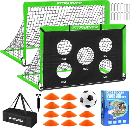 Vista 11 de Portería de fútbol, portería de fútbol para niños en el patio trasero, 2 unidades, redes de fútbol portátiles de 4 x 3/6 x 4 pies con objetivo