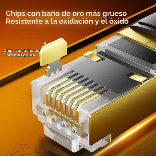 Vista 5 de Cable Ethernet Cat 8, 2 paquetes de cable de red de alta velocidad de 40 Gbps 2000 Mhz RJ45 blindado para interiores, cables LAN resistentes