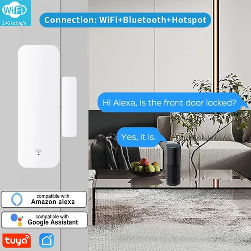 Vista 2 de Tuya - Sensor de puerta WiFi, sensor inteligente de ventana de puerta, alarma en tiempo real compatible con Alexa Google Assistant, sensor