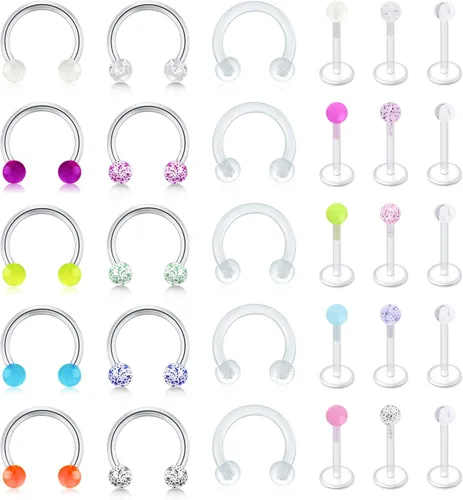 Vista 4 de D.Bella Aretes de cartílago transparente, 20 piezas de 0.63 oz de acrílico transparente Bioflex Tragus Retener, anillos de labio, nariz, labret