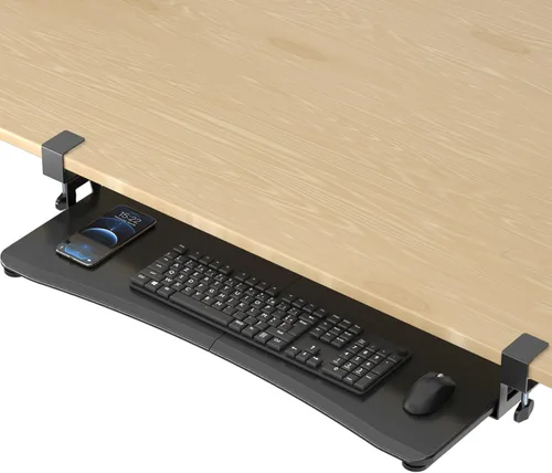 Vista 18 de suptek Bandeja pequeña para teclado debajo del escritorio con soporte de abrazadera C, teclado de computadora y bandeja para mouse, 20