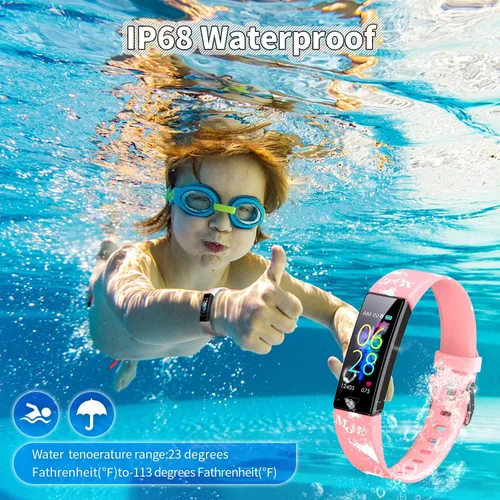 Vista 6 de Reloj para niños, rastreador de fitness, reloj de fitness para niños, rastreador de actividad con podómetros, cronómetro, resistente al agua IP68