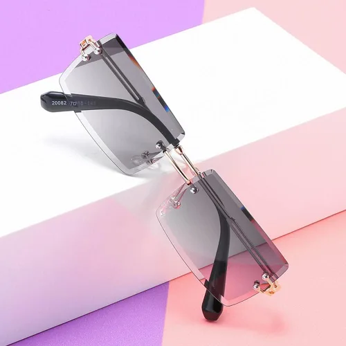 Vista 7 de BAWUYI Gafas de sol rectangulares sin montura de los años 90 años 2000 para mujeres y hombres accesorios Y2K vintage retro sin marco gafas cuadradas