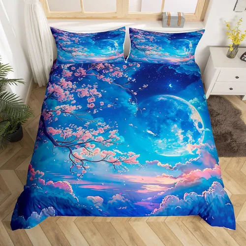 Vista 22 de Manfei Juego de funda de edredón de mariquita de tamaño individual, juego de ropa de cama de flores de acuarela de 2 piezas, funda de edredón floral