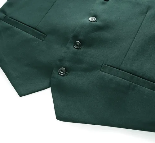 Vista 6 de UNINUKOO Chaleco de traje para hombre, ajustado, vestido formal, chaleco casual de cuatro botones, chaleco de traje de esmoquin