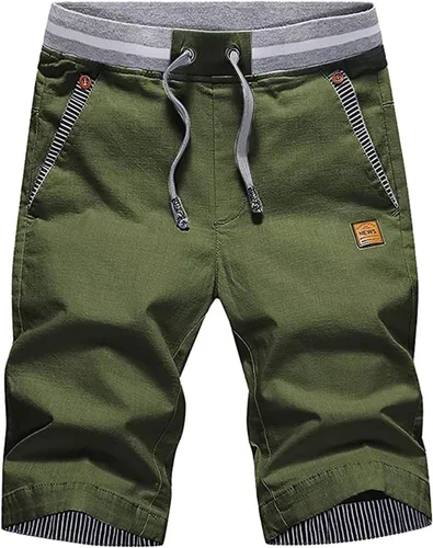 Vista 58 de JustSun Pantalones cortos para hombre, estilo casual, de algodón, con cintura elástica y bolsillos Negro