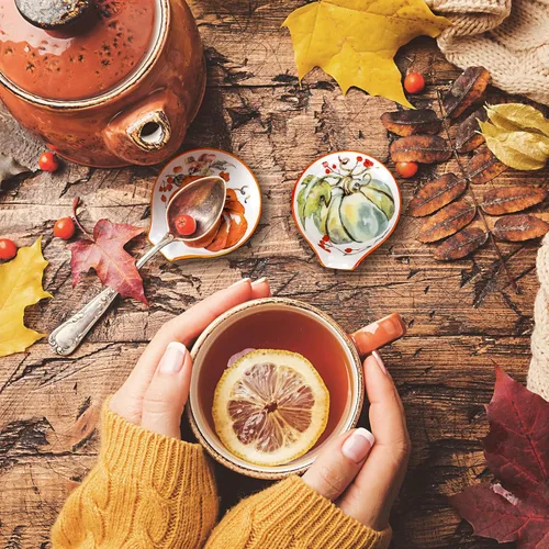 Vista 5 de Whaline Cuchara pequeña de cerámica con acuarela, calabaza de otoño, soporte para cucharas de café para agitadores de café, cucharadita, fiesta