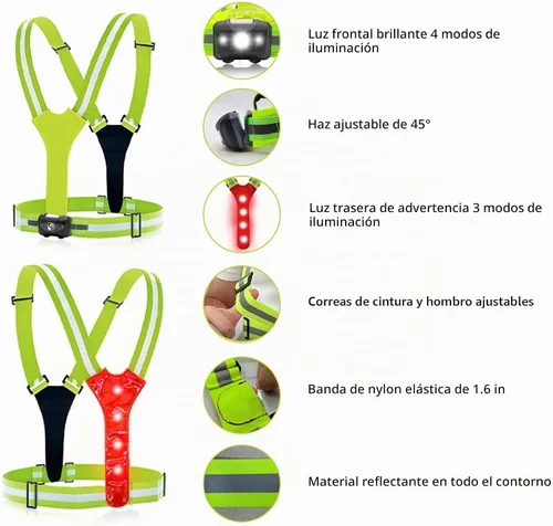 Vista 5 de Juego de chaleco reflectante LED de iluminación, chaleco de seguridad ajustable, brazaletes para engranajes, bolsa para cinturón con agujero
