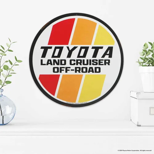 Vista 5 de Letrero redondo de metal para Toyota Land Cruiser Off-Road – Letrero retro de Toyota para garaje, tienda o cueva de hombre