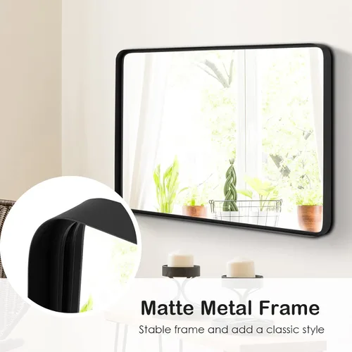 Vista 8 de MAT EXPERT Espejo de pared rectangular de 30 x 22 pulgadas, espejo de baño con marco de metal negro y esquinas redondeadas, espejo de maquillaje